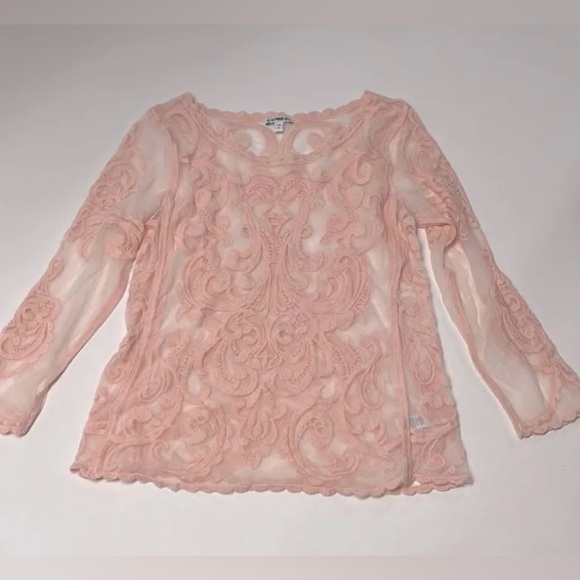 Express Blush Pink Embroidered Sheer Top / Size Large NWT - Picture 2 of 14